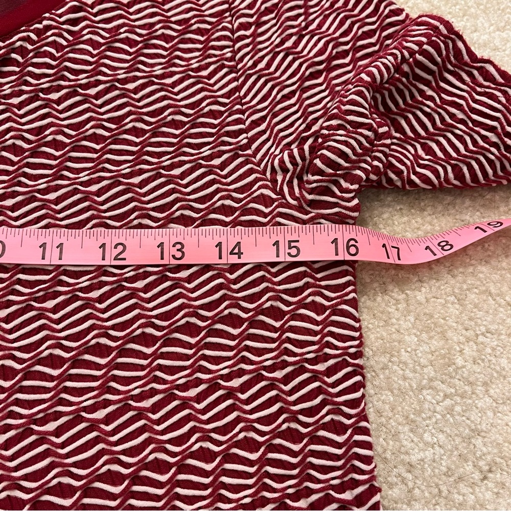 Anthropologie Maeve Dress Womens Small Red White Textured Lined Fringe Hem Zip - Picture 7 of 9